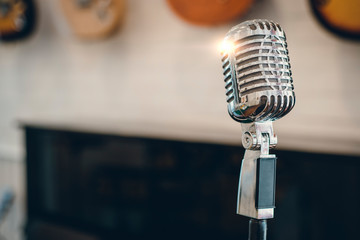 Close up of Vintage or Old-fashioned microphone on stage 