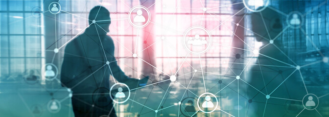 Double exposure people network structure HR - Human resources management and recruitment concept.