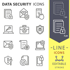 Aufkleber - Data security line icons set. Black vector illustration. Editable stroke.