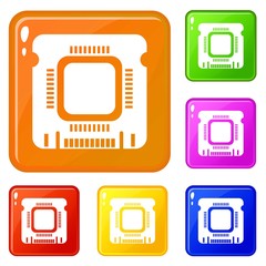 Poster - Component microchip icons set collection vector 6 color isolated on white background