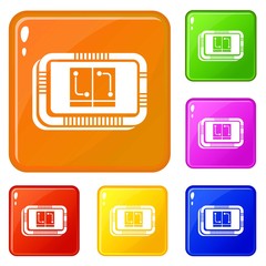 Poster - Retro microchip icons set collection vector 6 color isolated on white background