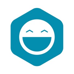 Sticker - Laughing emoticon with open mouth and smiling eyes icon in simple style