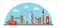 London Cityscape Flat Vector Color Illustration