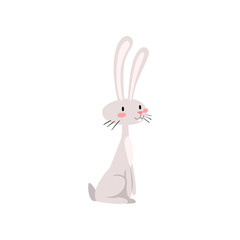 Poster - Cute White Easter Bunny, Funny Rabbit Cartoon Character Vector Illustration