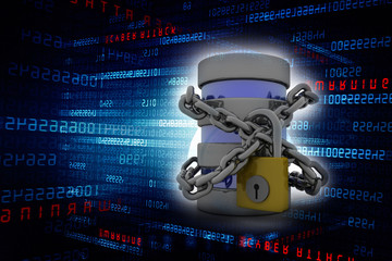 3d illustration database storage security concept. disk with lock