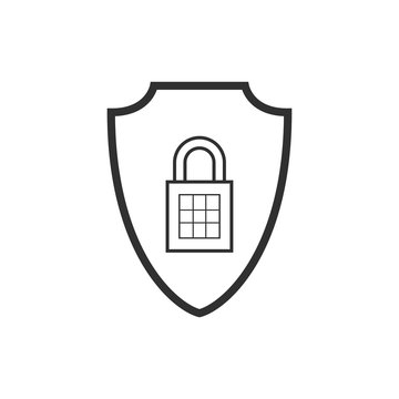 Abstract security vector icon illustration isolated on black background. Shield security icon. Lock security icon.