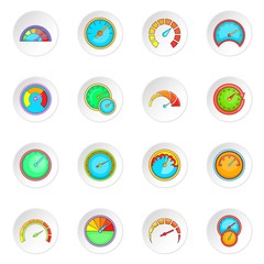 Poster - Speedometer icons set. Cartoon illustration of 16 speedometer vector icons for web