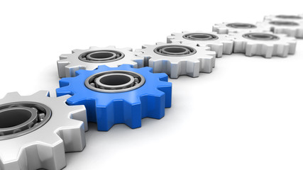 Poster - Blue and silver gears. Image with clipping path