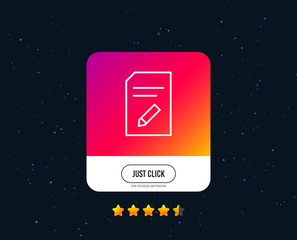 Poster - Edit Document line icon. Information File sign. Paper page with pencil concept symbol. Web or internet line icon design. Rating stars. Just click button. Vector
