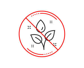 Poster - no or stop sign. plants watering line icon. leaves dew sign. environmental care symbol. caution proh