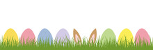 Hare Ears In The Meadow Between Colorful Easter Eggs Vector Illustration EPS10