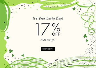 St. Patrick's Day sale banner with stylish background for social media, ads and email design, web site, shop poster, display, promotional material and announcement.