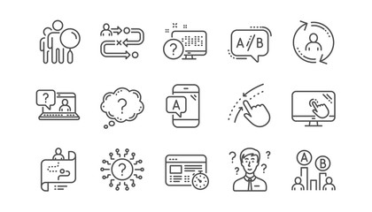 Poster - ux line icons. ab testing, journey path map and question mark. quiz test linear icon set. vector