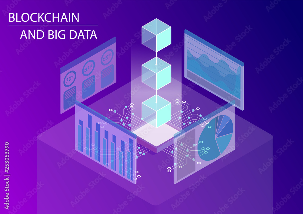 Blockchain and big data concept. 3d isometric vector illustration with ...