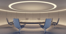 Oval Conference Room With Round Table And Chairs  3D Rendering