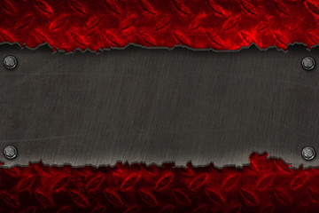 Wall Mural - black metal banner on red diamond plate.