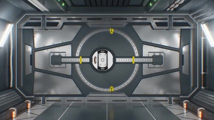 Wall Mural - Beautiful Space Gates Opening to White Light Shining. Futuristic 3d Animation with Green Screen. Abstract Gateway in Spaceship with Alpha Mask. Futuristic Technology Concept. 4k Ultra HD 3840x2160