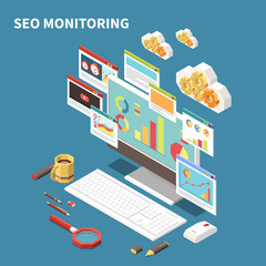 Poster - Blue Web SEO Isometric Composition