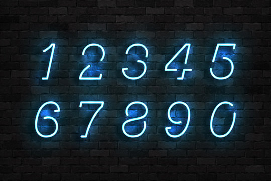 Vector set of realistic isolated neon sign of Numbers logo for template decoration and layout covering on the wall background.
