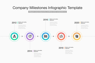 Aufkleber - Modern infographic for company milestones timeline with colorful circles, glyph icons and place for your content. Easy to use for your website or presentation.