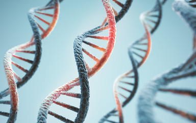 Wall Mural - concept of biochemistry with dna molecule, abstract structure for science or medical background.