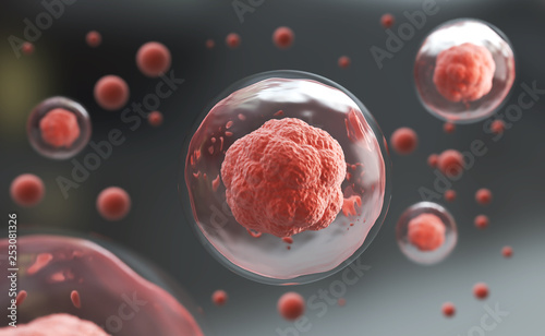 3d rendering of Human cell or Embryonic stem cell microscope background.