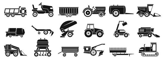 Poster - Farm agricultural machines icons set. Simple set of farm agricultural machines vector icons for web design on white background