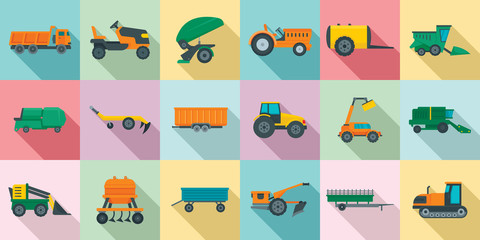 Poster - Agricultural machines icons set. Flat set of agricultural machines vector icons for web design