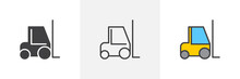 Forklift Truck Icon. Line, Glyph And Filled Outline Colorful Version, Construction Loader Truck Outline And Filled Vector Sign. Symbol, Logo Illustration. Different Style Icons Set. Pixel Perfect 