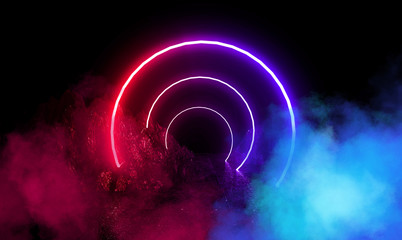 Wall Mural - space futuristic landscape. fiery meteorites, sparks, smoke, light arches. dark background with ligh