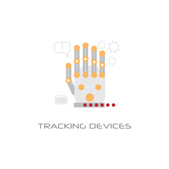 Poster - hand electronic tracking devices access technology concept palm sensor connected electrodes line style white background