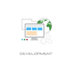Poster - computer programming software development concept line style white background