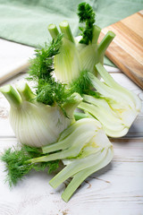 Wall Mural - Healthy vegetable diet, raw fresh florence fennel bulbs