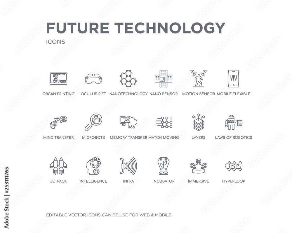 simple set of future technology vector line icons. contains such icons ...