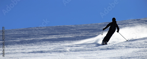 Cuadros en Lienzo Skier riding the slope (with copyspace)
