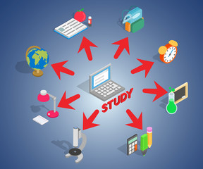Poster - Study concept banner. Isometric banner of study vector concept for web, giftcard and postcard