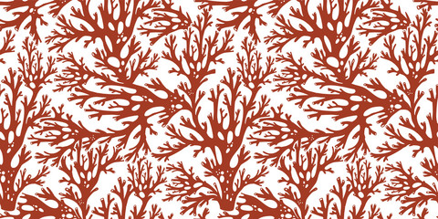 Tree branches or coral algae doodle linear seamless pattern.