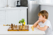 © LIGHTFIELD STUDIOS - adorable preschooler boy sitting at table and playing chess at home