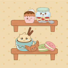 Wall Mural - set of bakery food kawaii characters