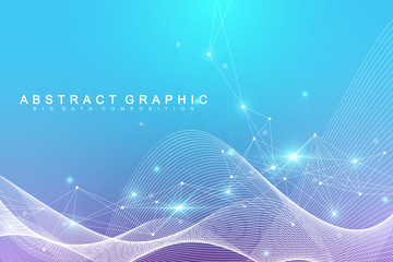 Aufkleber - Geometric abstract background with connected line and dots. Network and connection background for your presentation. Graphic polygonal background. Scientific vector illustration.