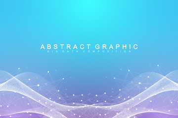 Aufkleber - Geometric abstract background with connected line and dots. Network and connection background for your presentation. Graphic polygonal background. Scientific vector illustration