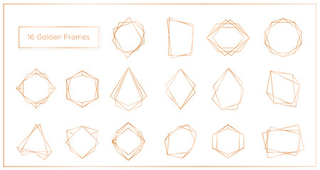 Fototapete - Vector illustration of gold segments frames set on white background. Geometric polyhedron thin line frames collection best for wedding invitation, greeting cards, logo, elements for web banner.