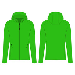 Light green sport zipped jacket with hood isolated vector on the white background