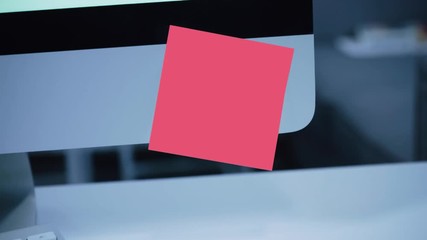 Paper sticker on the monitor. Reminder. Space for text. List of important cases. A message for an employee, a colleague. Place for the inscription. For tracking. Isolated. Office.