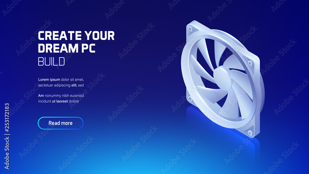 Computer fan with color led lighting for cpu cooler or pc case, 3d ...