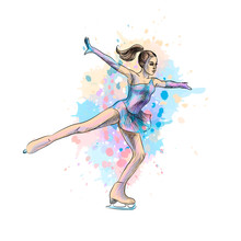 Abstract Winter Sport Figure Skating Girl From Splash Of Watercolors. Winter Sport
