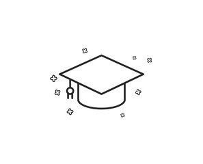Aufkleber - Graduation cap line icon. Education sign. Student hat symbol. Geometric shapes. Random cross elements. Linear Graduation cap icon design. Vector