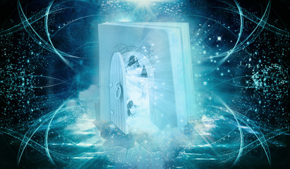 Wall Mural - artistic colorful 3d rendering computer generated illustration of a book shaped gate with an other d