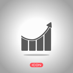 Poster - Growing bars graphic with rising arrow icon. Icon under spotlight. Gray background