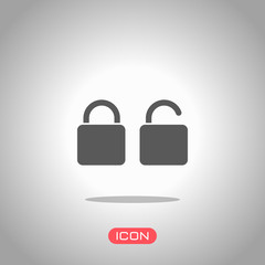 Poster - Lock and unlock Icon. Icon under spotlight. Gray background